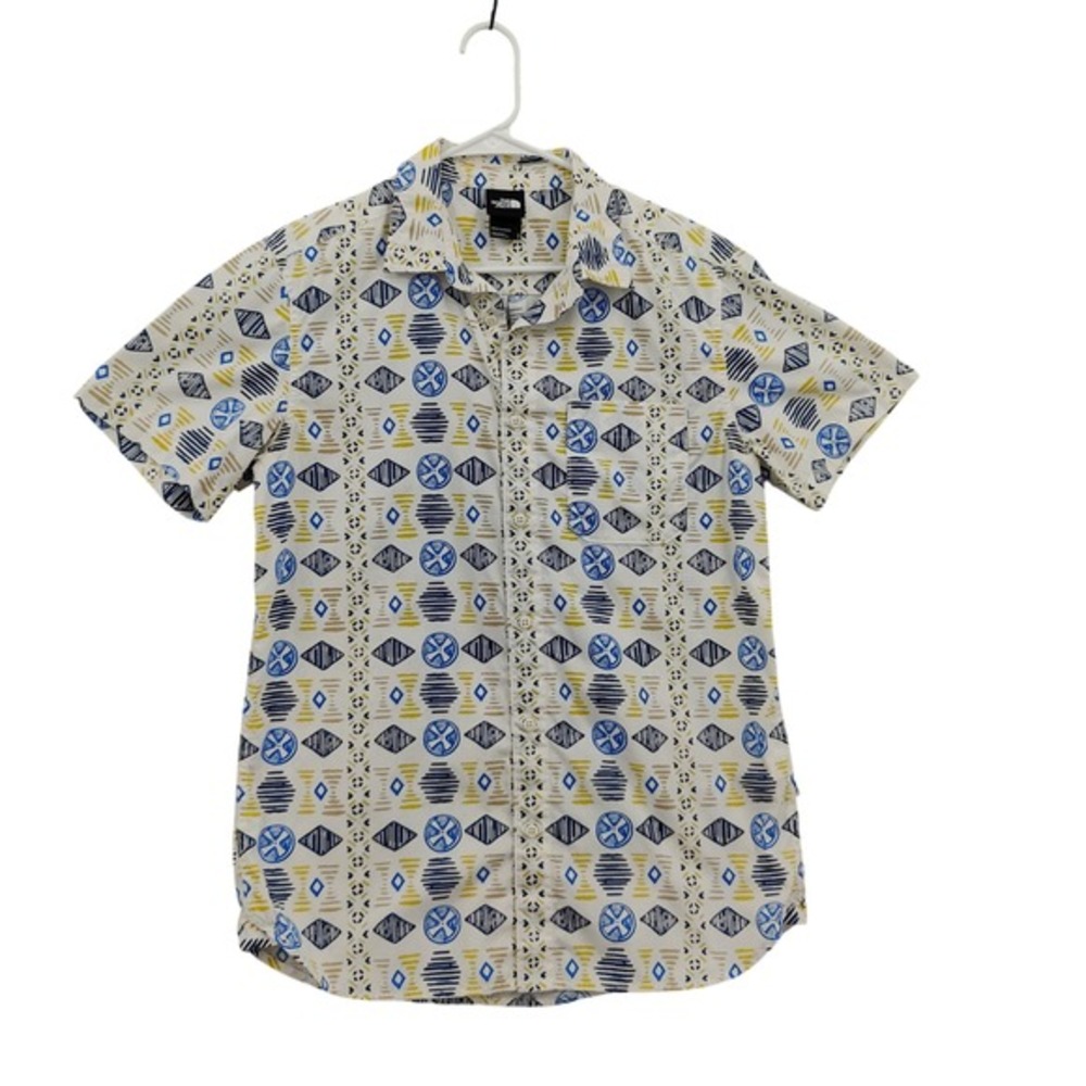 The North Face Men Gorp Tribal Earthy Baytrail Button Up Shirt M White Geometric